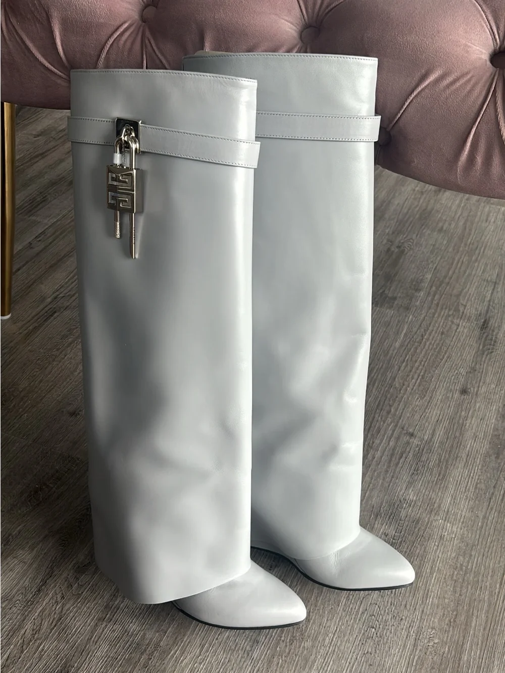 Givenchy Shark lock Boot Women's Over-the-Knee Light Gray 40.5